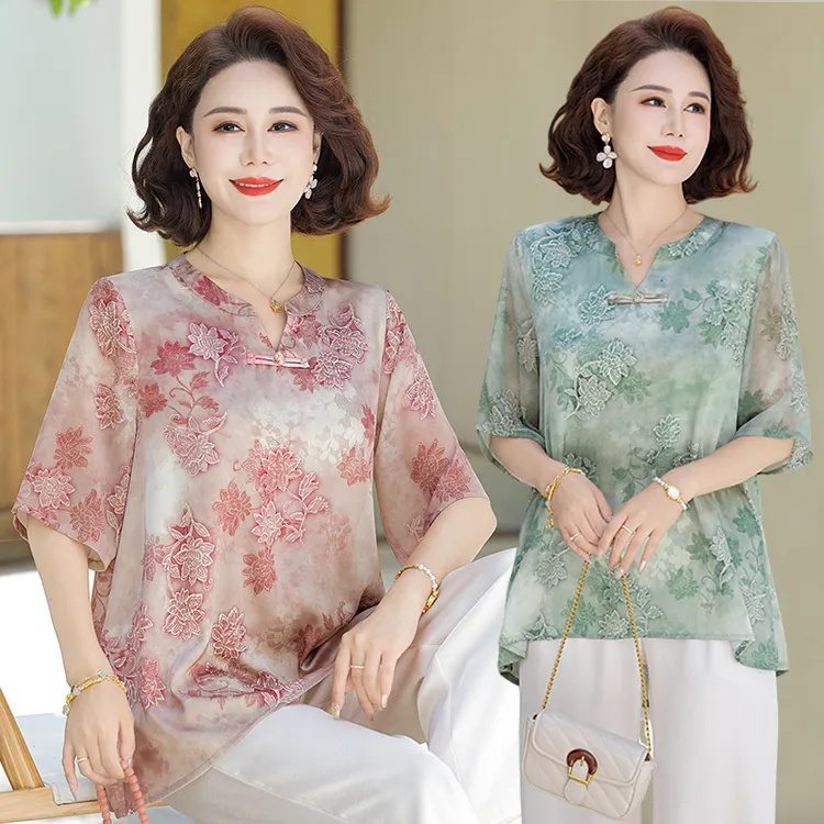 中年妈妈夏装2025新款洋气套装短袖T恤上衣中老年女装时尚两件套