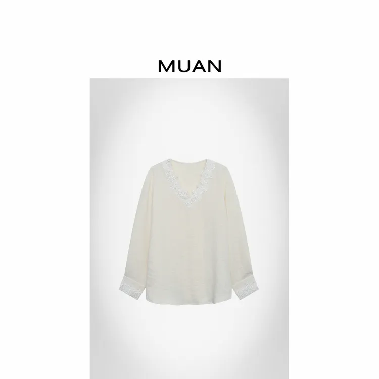 木岸MUAN：《维也纳长袖T》定制法式刺绣蕾丝花边上衣女CQ-DG3-9051