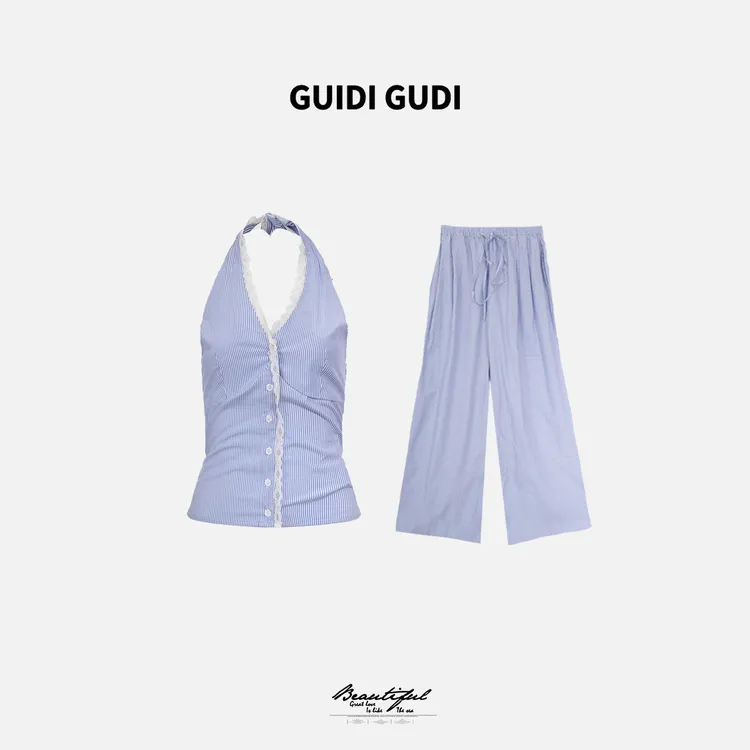 GUIDI GUDI【搁浅】两件套背心+休闲裤套装 /黄加蓝