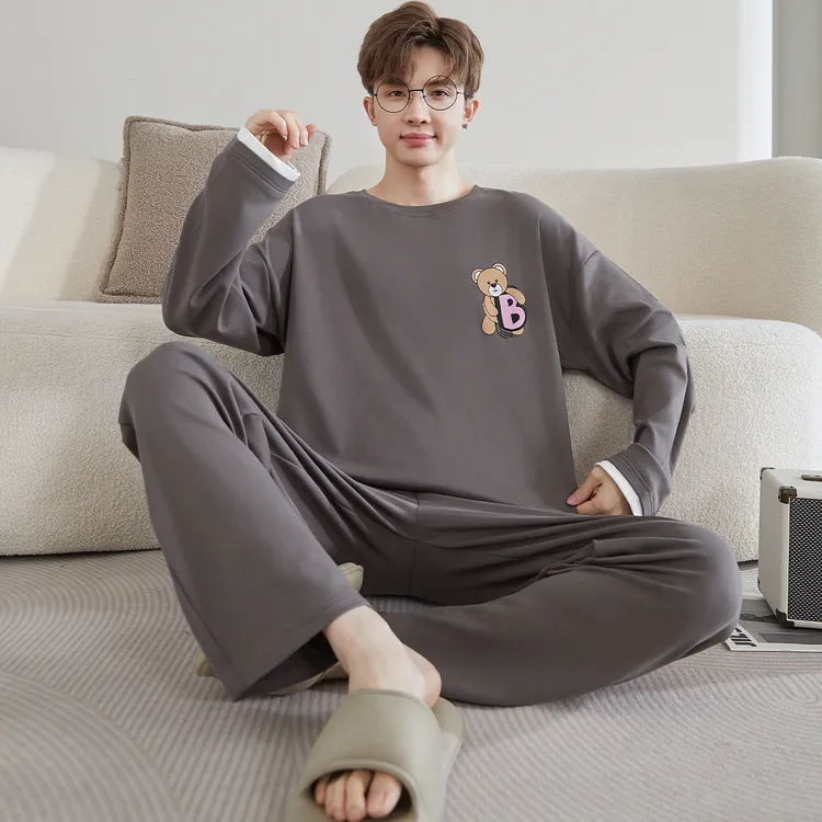 YUZHAOLIN/俞兆林青少年春秋季纯棉长袖大码睡衣男士休闲居家套装