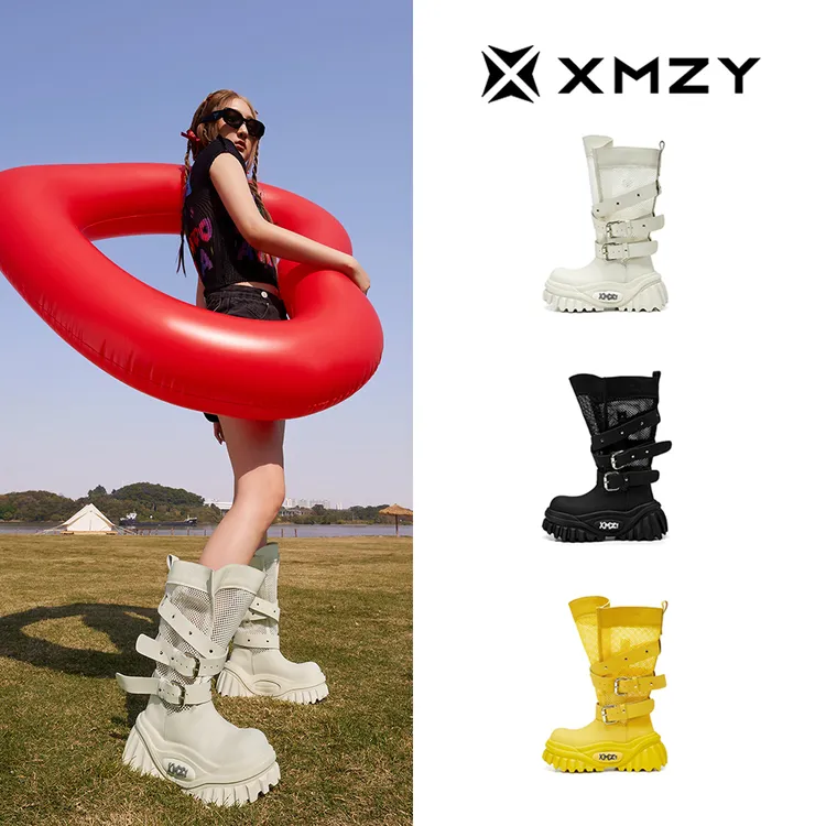 【荒漠丽影】XMZY2025年春新款原创镂空设计长筒不过膝增高骑士靴女