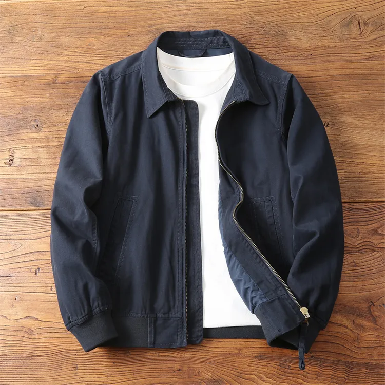 美式经典商务青年翻领厚实夹克外套男 户外工装水洗纯色百搭上衣