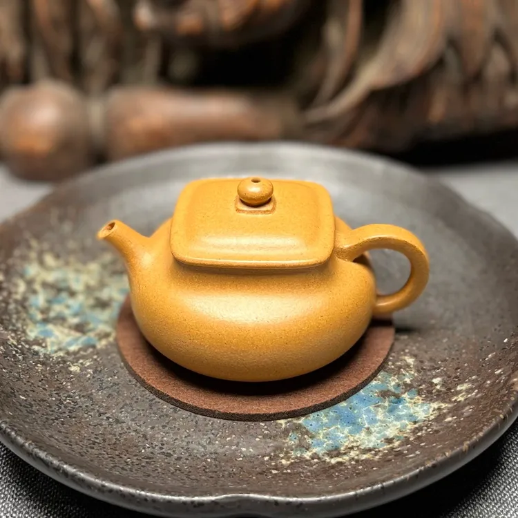 宜兴紫砂壶小品天方地圆100cc原矿黄金段泥纯手工国潮中国风茶壶