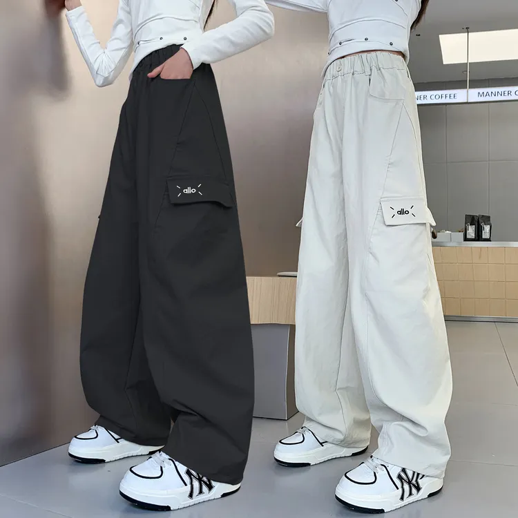 儿童秋装2025年新款大女童装弯刀裤子休闲工装裤春秋款阔腿直筒裤