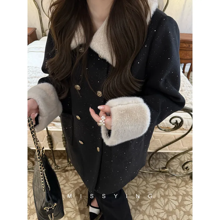 应小姐【星空夜宴】微胖大码女装冬季宽松显瘦气质亮晶晶夹羽绒大衣