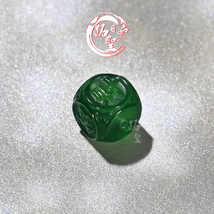 9MM绿玛瑙雕刻招财进宝方珠单珠 文玩手串手链配饰配珠散珠
