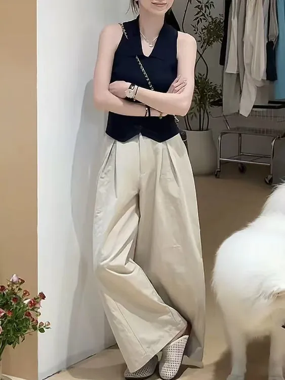 夏季复古修身无袖上衣百搭显瘦休闲裤时尚女装