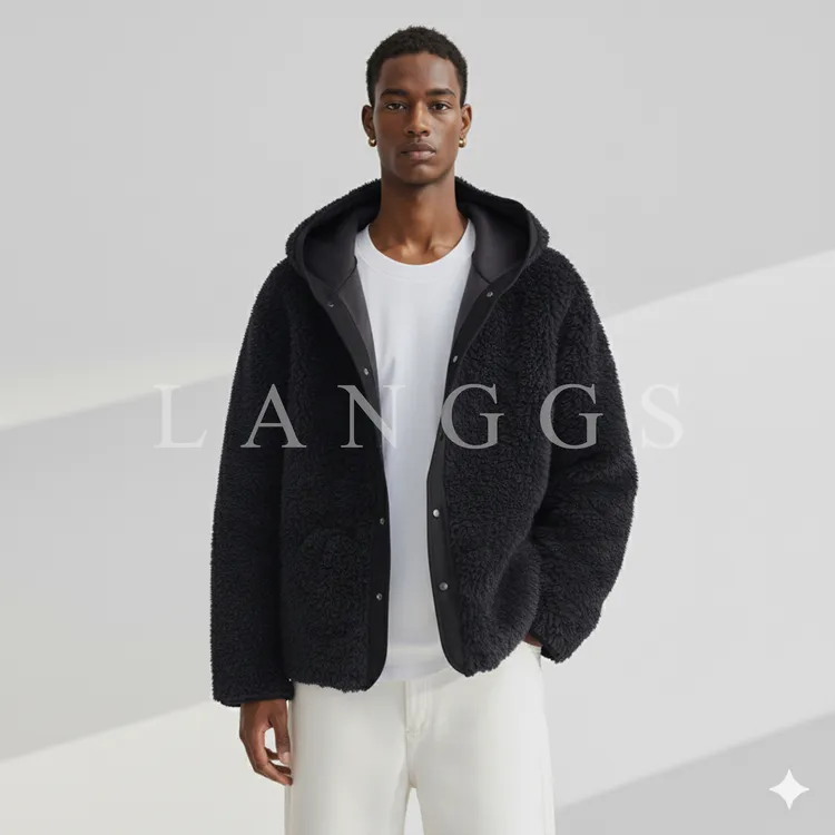 LANGGS&浪叔 25冬季羊毛混纺摇粒绒毛呢连帽外套-25PY028