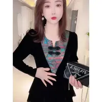 欧货气质丝绒衬衫女25秋冬洋气设计感简约显瘦复古盘扣新中式上衣
