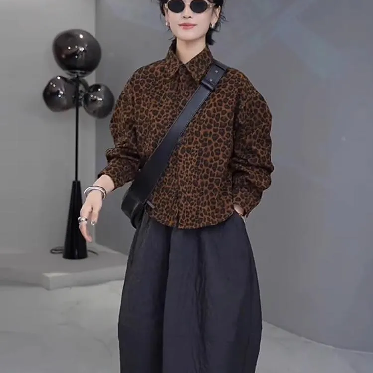 洋气豹纹长袖衬衫女2025早秋新款时尚百搭衬衣宽松显瘦小个子上衣