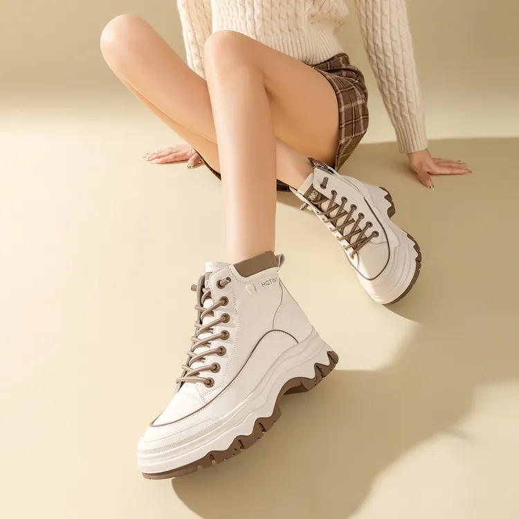 红蜻蜓马丁靴女鞋2025秋季新款增高百搭英伦风侧拉链休闲时尚短靴