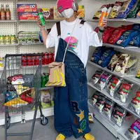 B8#某宝随便三位数！美式高街hiphop背带裤男女宽松牛仔复古连体裤