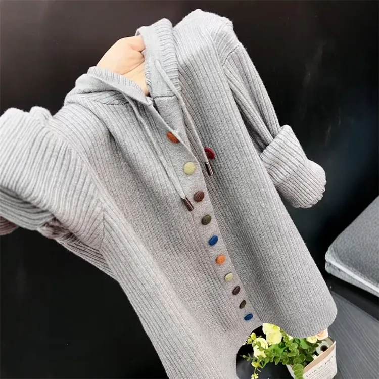 法式时尚软糯连帽针织开衫女秋冬新款大码胖MM百搭高级感毛衣外套