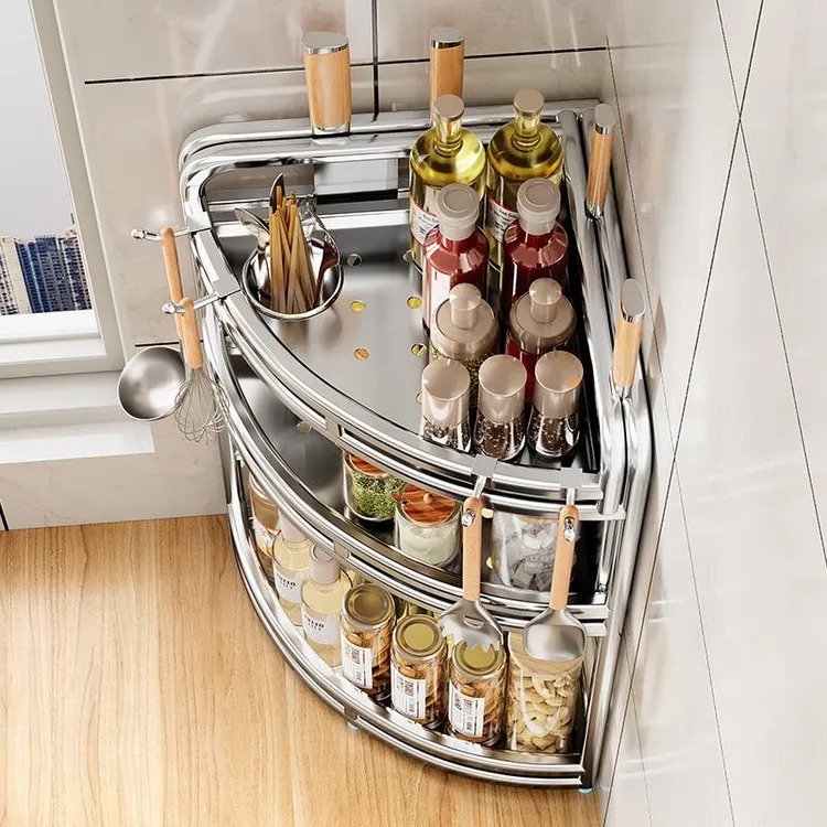 厨房转角调料置物架不锈钢调味品料三角收纳架多功能壁挂三脚架子