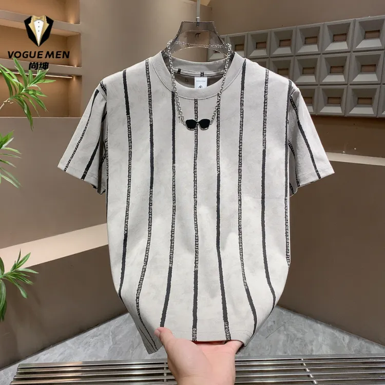 【高端正品】超好看条纹短袖t恤男款2025夏季新款韩版帅气薄T恤款