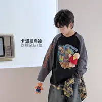 9.13号新品 儿童插肩袖T恤男童秋季玩偶上衣长袖打底衫5098617O5