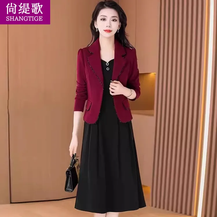 【尚缇歌】红色喜婆婆婚宴装套装连衣裙女2025新款秋长袖修身妈妈装