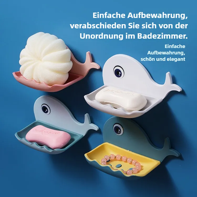 肥皂盒壁挂式卫生间浴室免打孔置物架沥水双层家用鲸鱼香皂收纳盒