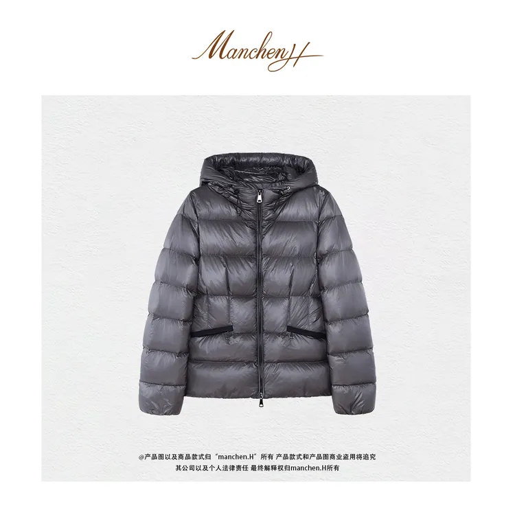 曼辰manchenh"银灰雪影"凯LS原面料7D五防连帽显瘦白鹅绒服