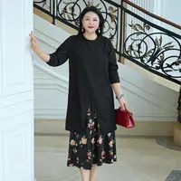 【现货-闪粉针织】MsShe大码女装秋开叉宽松T恤A字半身裙J~B2508057