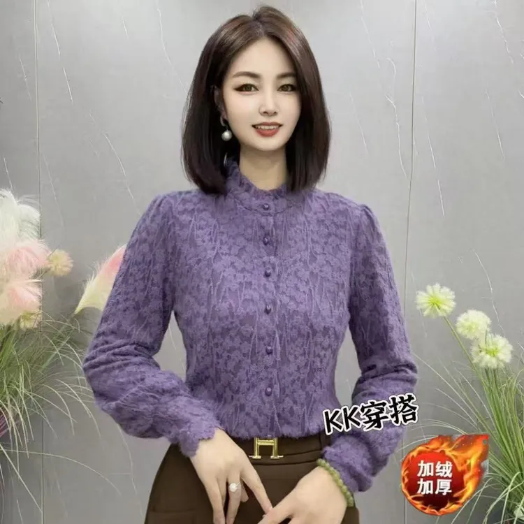 【KK】BX2036冬季新款加绒加厚保暖长袖气质百搭显瘦衬衫