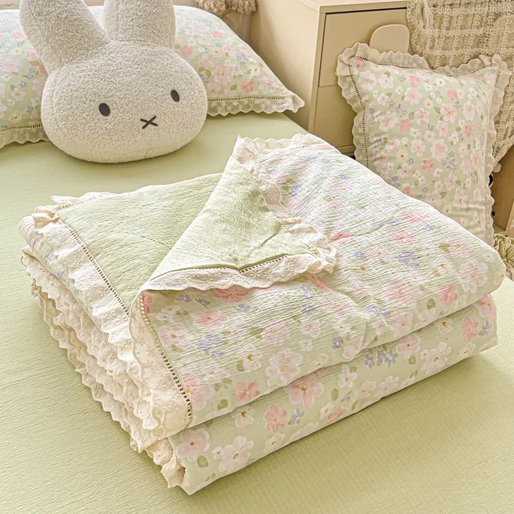 【柔软夏被四件套花边款】云感薄款皱皱纱夏凉被空调被夏被床单机洗