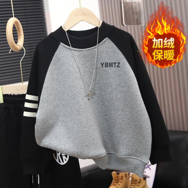 小胖墩胖童装男童加绒卫衣秋冬款胖男孩加肥加大一体绒保暖上衣服