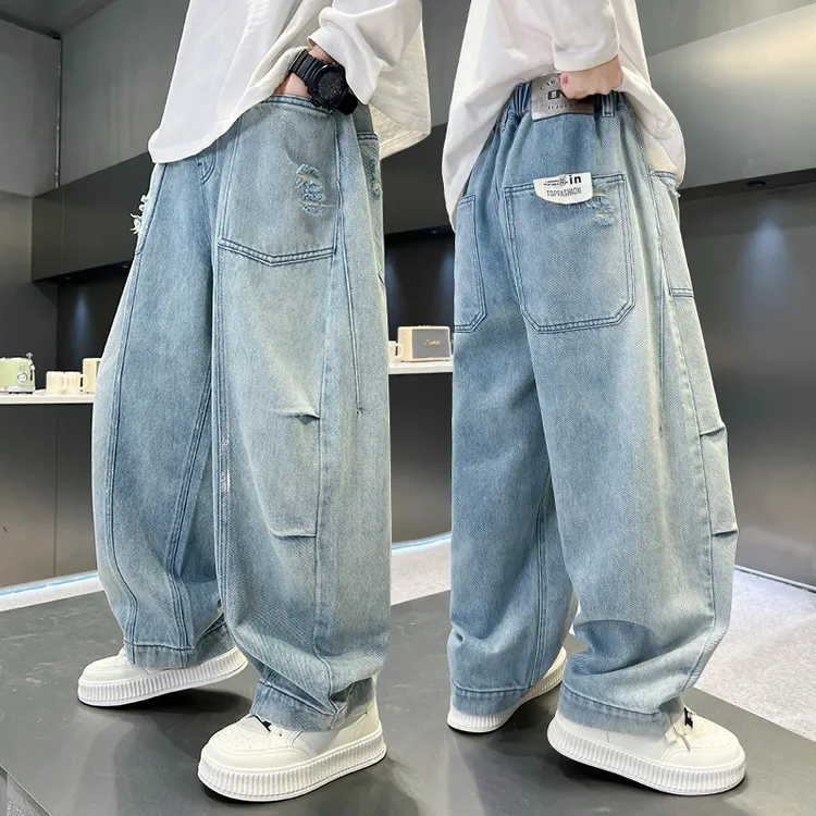 男童牛仔裤春秋季2025新款中大童春装男孩宽松儿童直筒休闲长裤潮