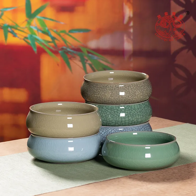 龙泉青瓷茶洗缸大号水盂功夫茶具配件陶瓷开片家用办公室中式笔洗