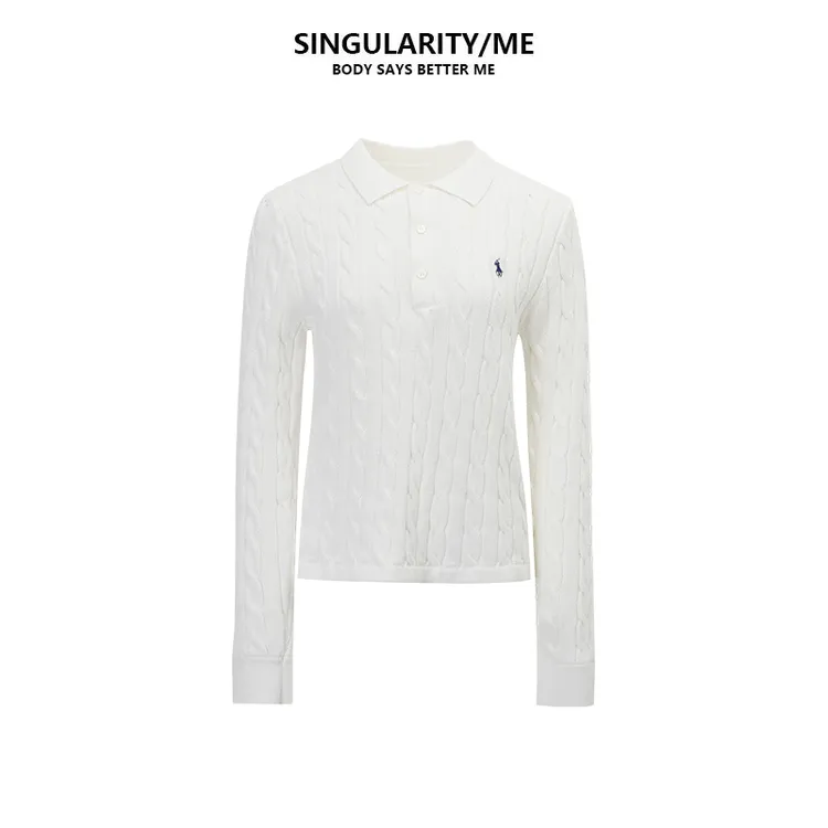 Singularity Me 10AC 1057 C 小马刺绣Polo领混纺绞花针织衫上衣