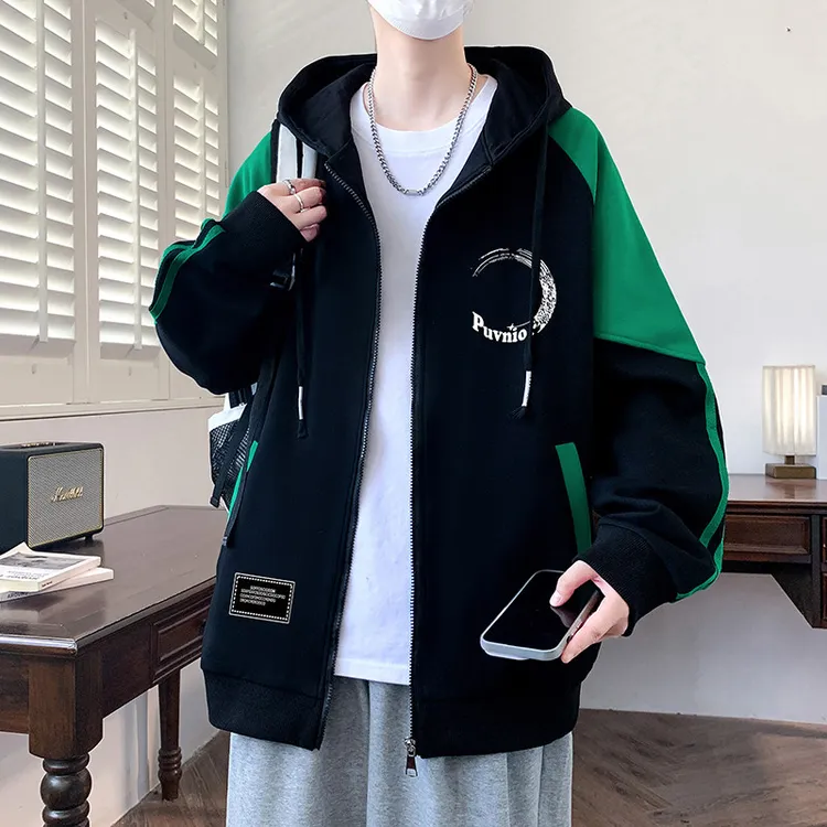 男士潮流时尚20 - 25年秋季新款青少年运动风开衫卫衣男具设计感