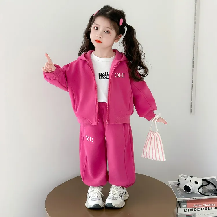 女童春秋套装2025新款洋气时髦秋装儿童连帽外套宝宝休闲两件套潮