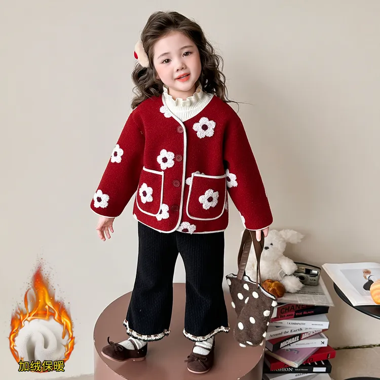 女童加绒套装秋冬2025新款儿童加厚冬装女宝宝冬季洋气穿搭三件套