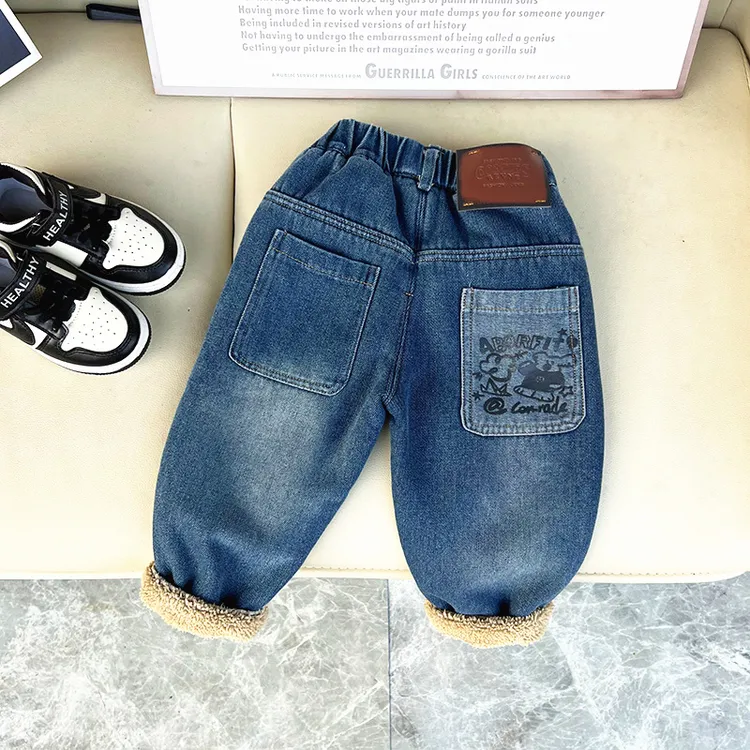 儿童加绒牛仔裤男童新款韩版冬装中小童炸街宝宝秋冬季加厚休闲裤