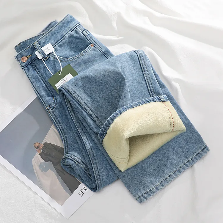 加绒窄版阔腿牛仔裤女秋冬爆款2025新款高腰显瘦裤子小个子直筒裤