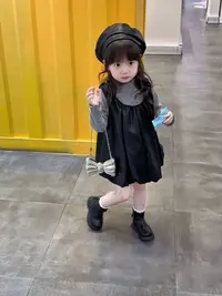 女童洋气套装2025秋季新款儿童花边波点长袖打底衫宝宝花苞背心裙