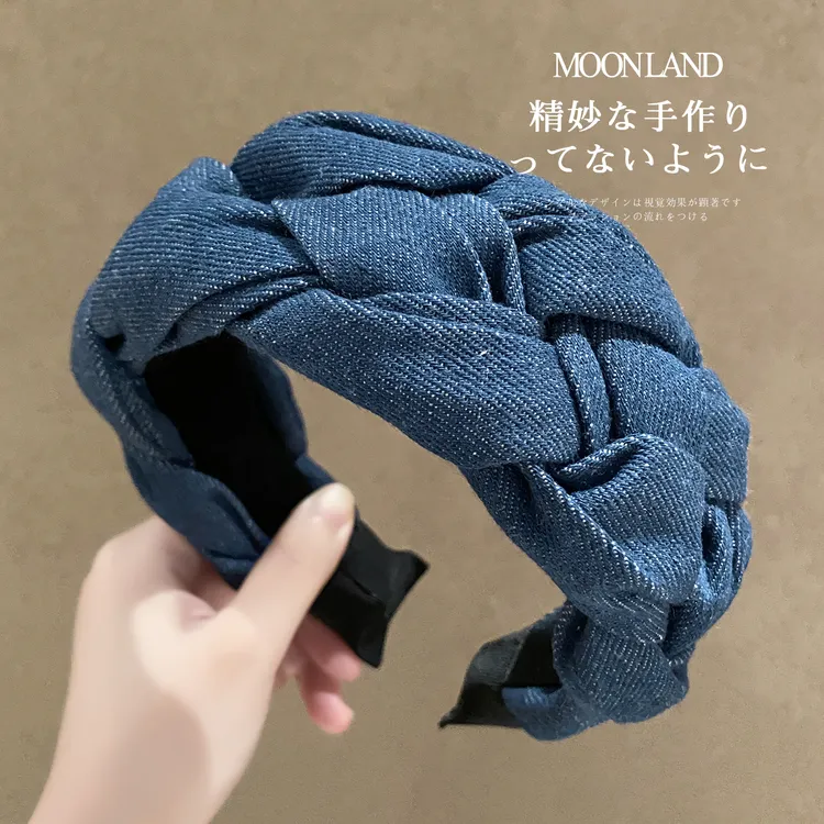 高颅顶牛仔麻花发卡新款高级感洋气时尚头箍日常日常外戴洗脸发箍