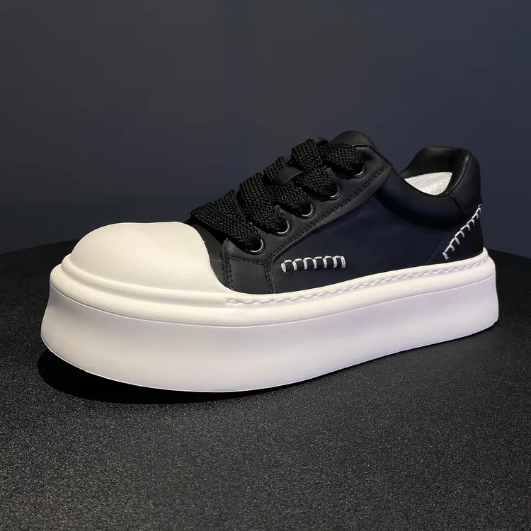 男士百搭休闲板鞋潮鞋增高男白低帮鞋男鞋厚底潮流真皮大头黑鞋子