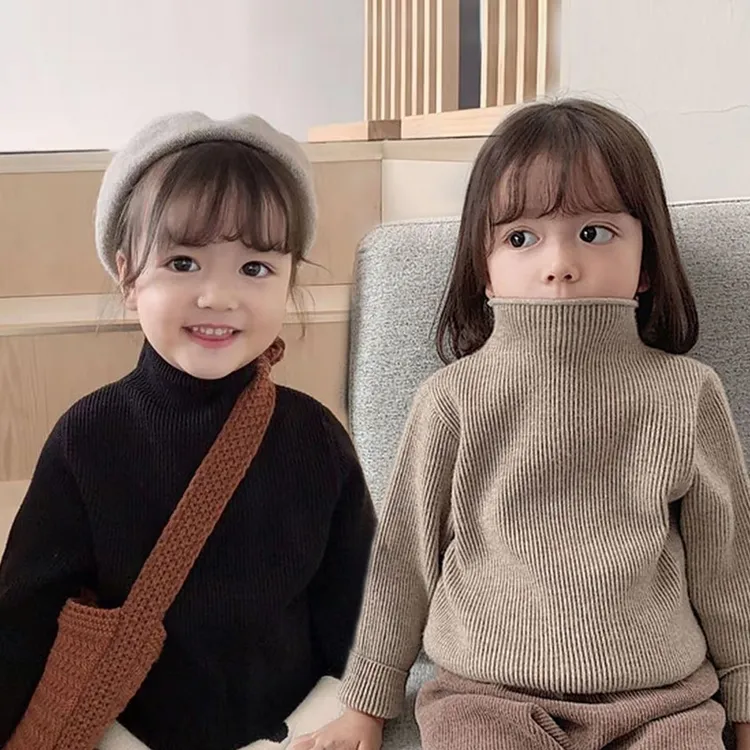 韩版男女童毛衣套头秋冬装半高领宝宝纯色百搭针织衫儿童新款打底