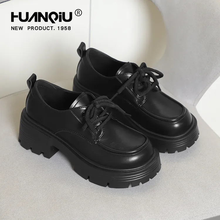 环球厚底乐福鞋女黑色2025年新款女鞋增高一脚蹬小皮鞋法式单鞋子