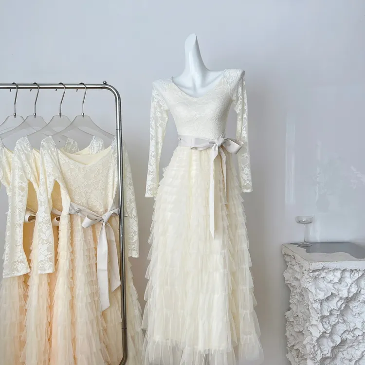 Catyears猫年 粉荔漫舞~复古法式蕾丝蓬松蛋糕裙摆连衣裙加绒