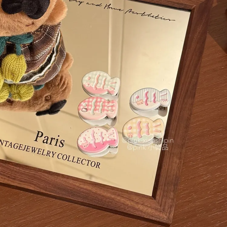 糖果色格子猫咪小熊发夹可爱刘海卡通发饰甜美学生百搭少女头饰