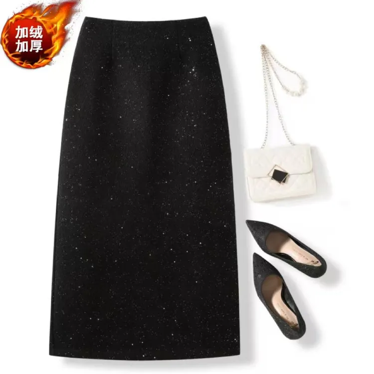 【3个长度加厚】网红半身裙气质时尚开叉秋冬显瘦百搭中长款高腰