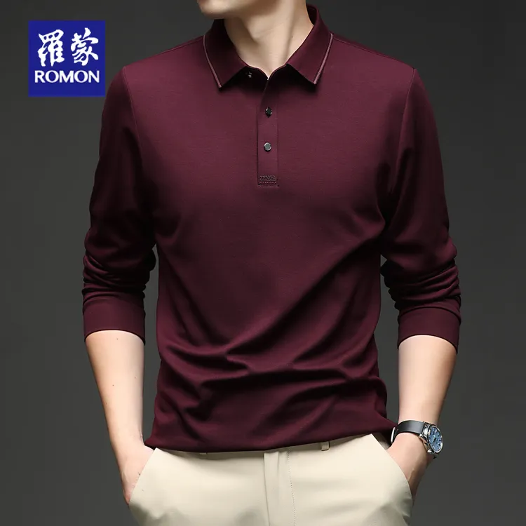 罗蒙男士长袖T恤春秋季新款商务休闲喜爸爸婚宴装红色polo衫上衣