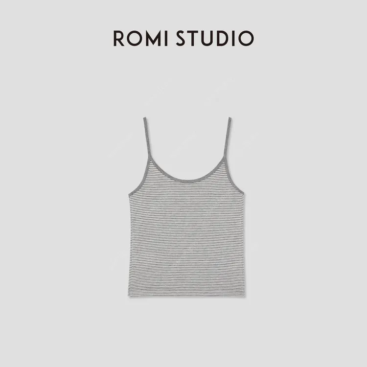 ROMI STUDIO“舒适自在”绵羊毛混纺条纹U领修身吊带背心RWCRS41868