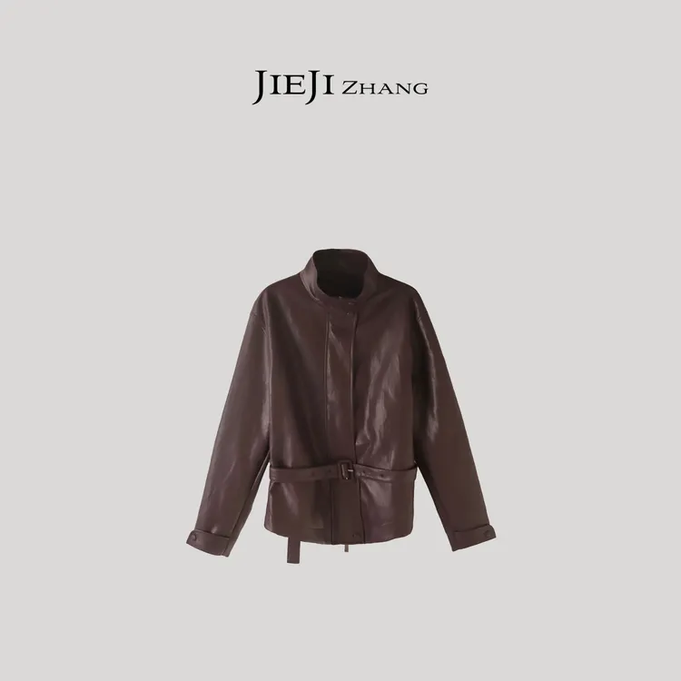 【JIEJI ZHANG】高级定制秋冬时尚百搭翻领皮衣351479