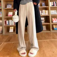 新款人字纹窄版阔腿裤女春秋冬加绒2025高腰休闲毛呢裤垂感直筒裤
