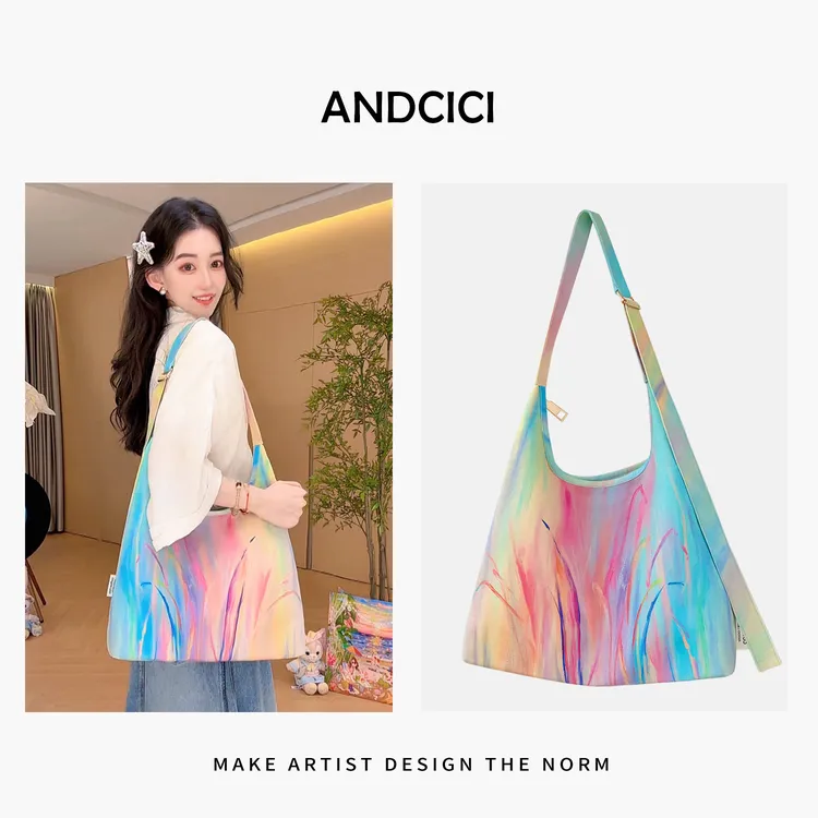 ANDCICI超艺术设计师款 大容量拉链斜挎包单肩包手提通勤包托特包