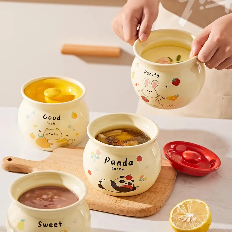 瓦罐炖盅隔水炖一人食蒸蛋羹碗炖罐带盖汤罐中式小吃陶瓷煨汤汤盅