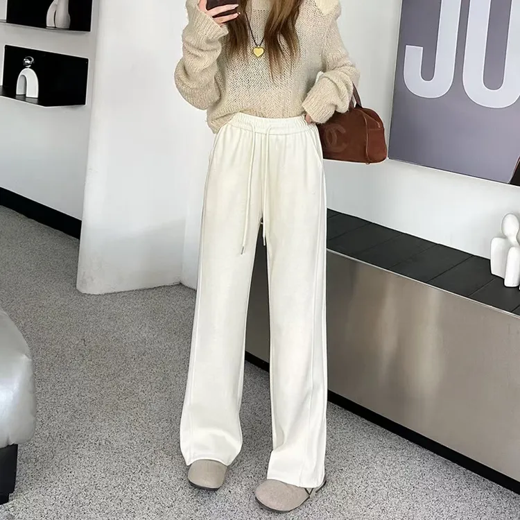 秋冬直筒裤女宽松大码高腰百搭加绒加厚窄版阔腿裤糯米裤休闲裤